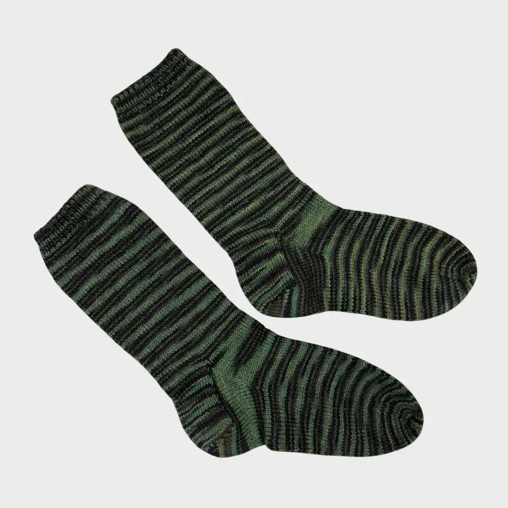Hand Knit Womens Socks Variegated Green